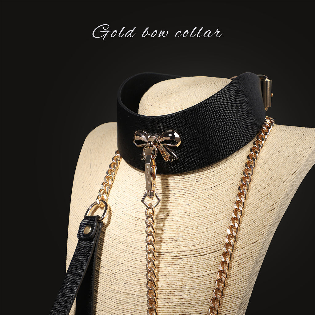 Gold PU Leather Posture Collar and Leash BM101