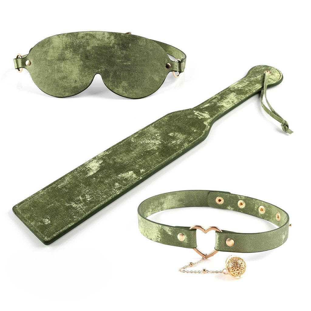 Three-Piece BDSM Collar, Paddle and Blindfold Set