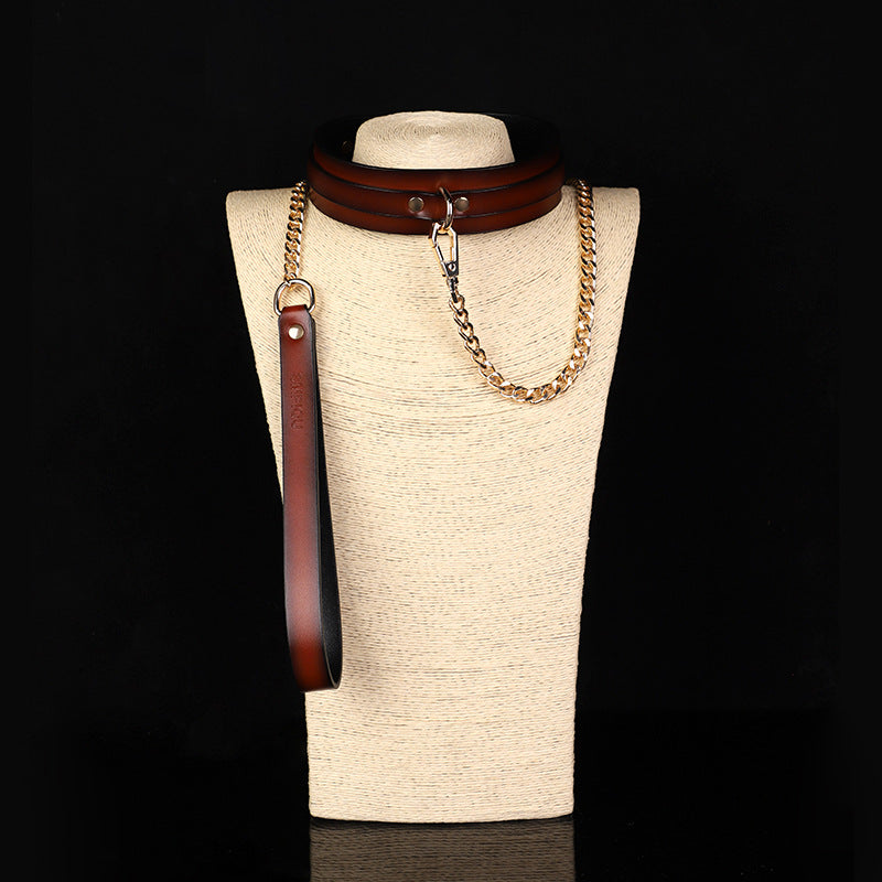 Wide Cowhide Slave Collar with Gold Hardware BM106