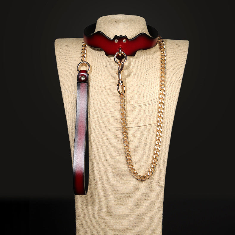 Real Leather Choker and Leash Set – Bat Wing BM100