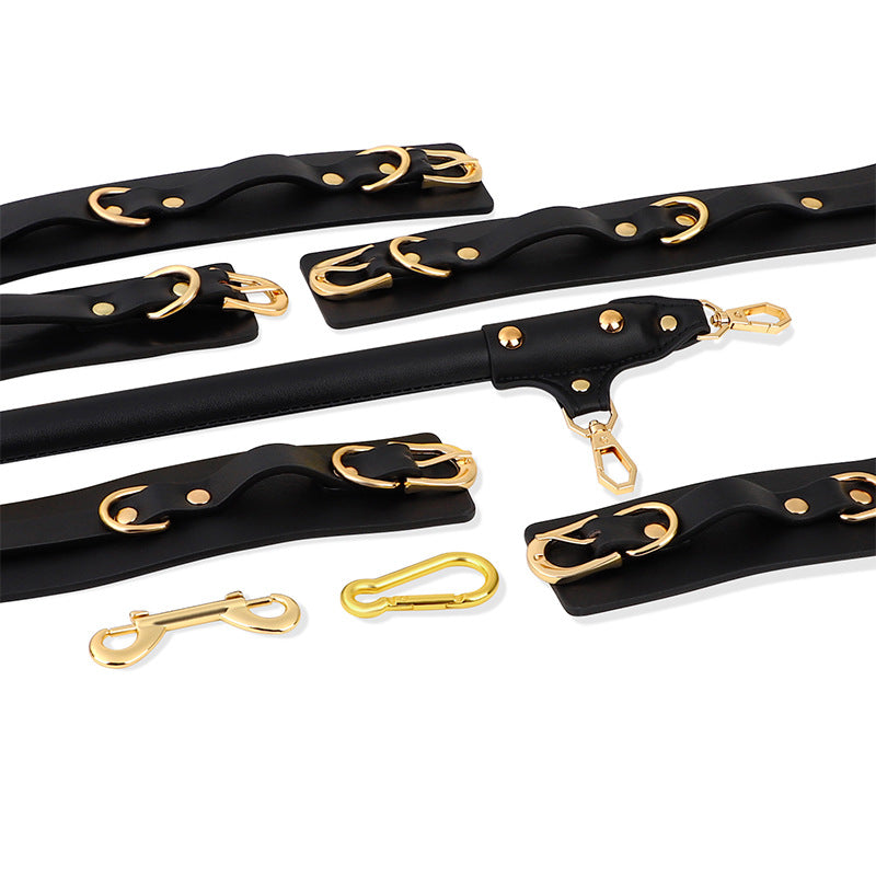 Black and Gold Multi-Configuration BDSM 5-piece Bondage Restraint Set BM130