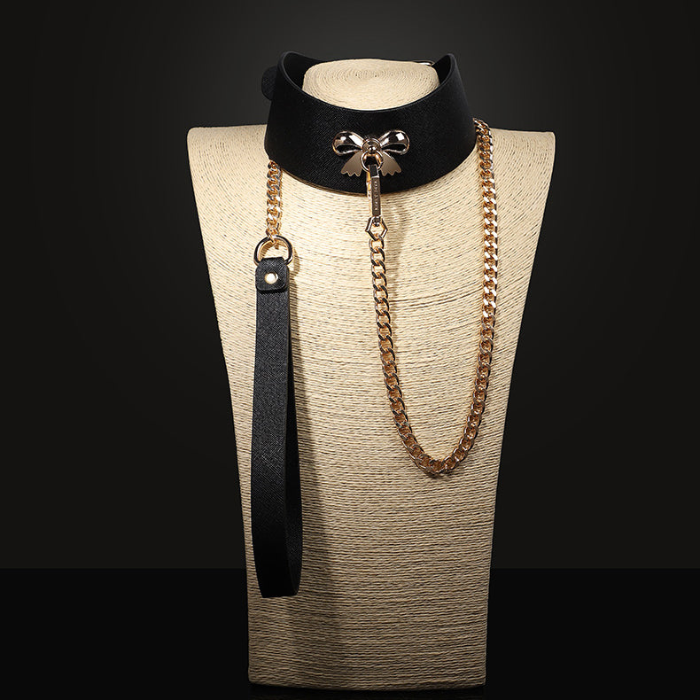 Gold PU Leather Posture Collar and Leash BM101