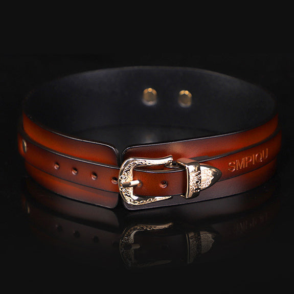 Wide Cowhide Slave Collar with Gold Hardware BM106