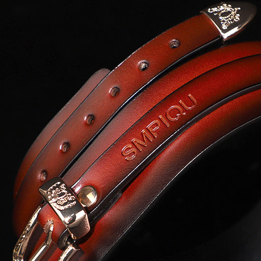 Wide Cowhide Slave Collar with Gold Hardware BM106