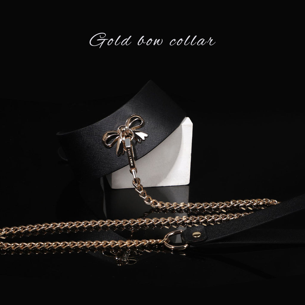 Gold PU Leather Posture Collar and Leash BM101