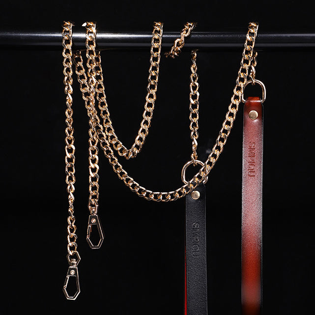 Wide Cowhide Slave Collar with Gold Hardware BM106