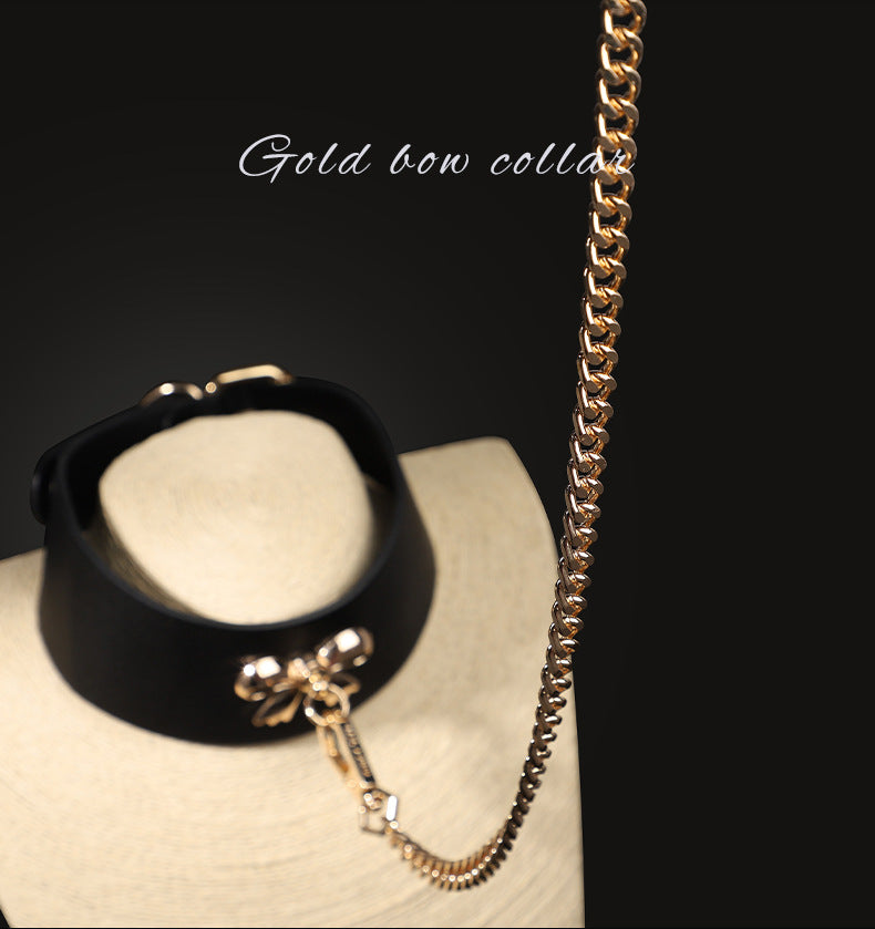 Gold PU Leather Posture Collar and Leash BM101