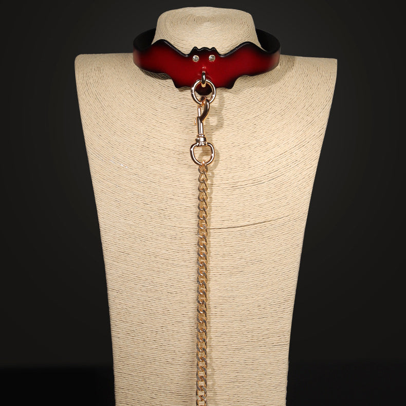 Real Leather Choker and Leash Set – Bat Wing BM100