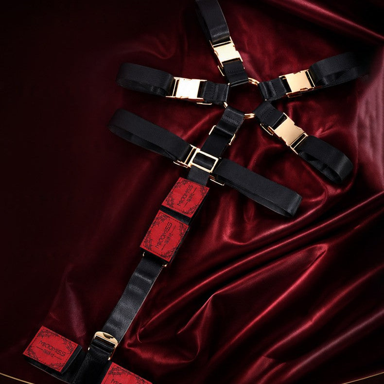 Four-Point BDSM Body Restraint Harness with Cuffs BM38