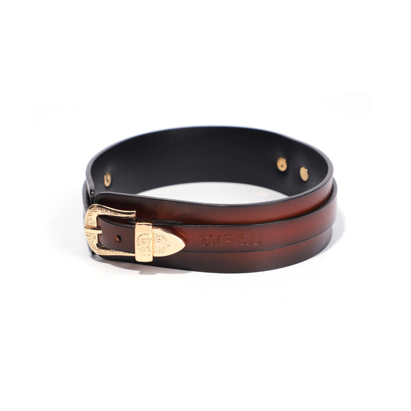 Wide Cowhide Slave Collar with Gold Hardware BM106