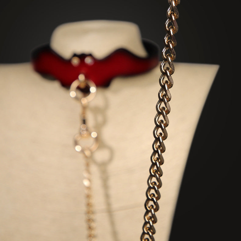 Real Leather Choker and Leash Set – Bat Wing BM100