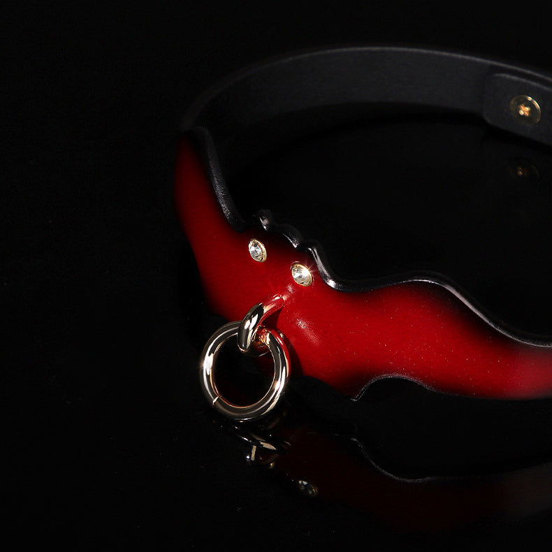Real Leather Choker and Leash Set – Bat Wing BM100