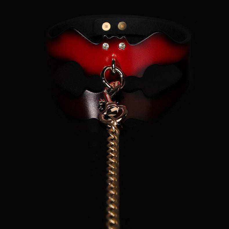 Real Leather Choker and Leash Set – Bat Wing BM100