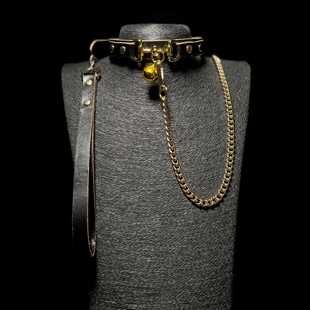 Cowhide Bell Collar and Leash Set BM61