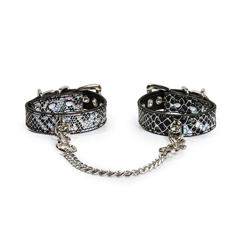 Snakeskin-Print BDSM Restraint Cuffs with Connecting Chain BM119