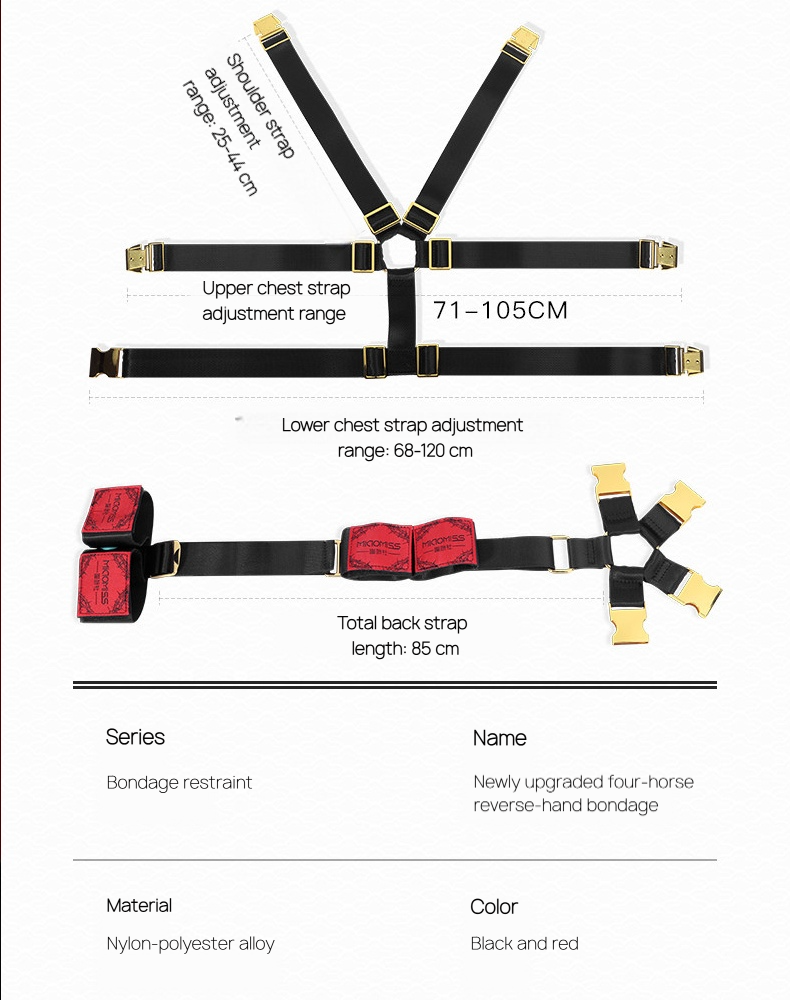 Four-Point BDSM Body Restraint Harness with Cuffs BM38
