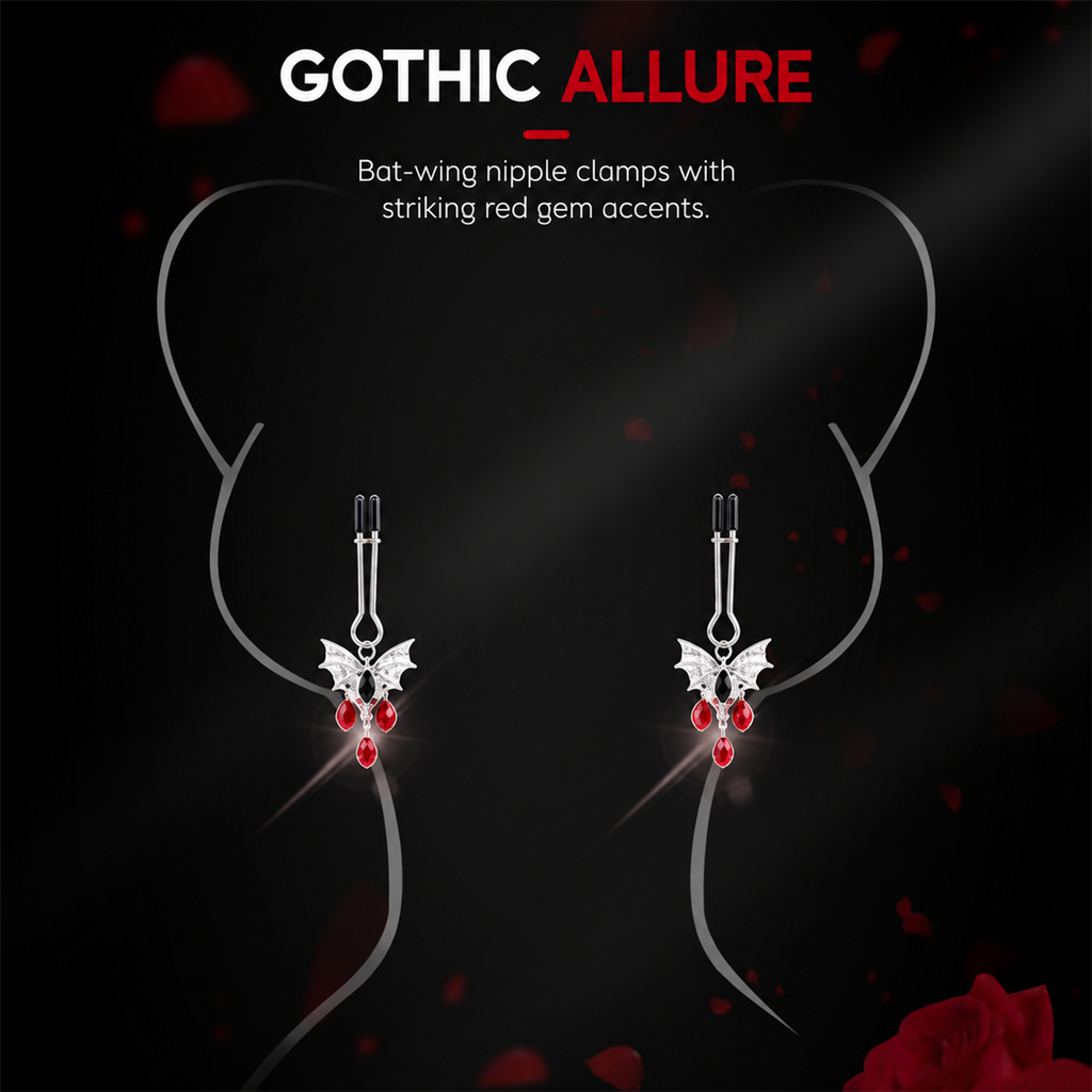 Bat-Wing Nipple Clamps with Red Crystal Drops