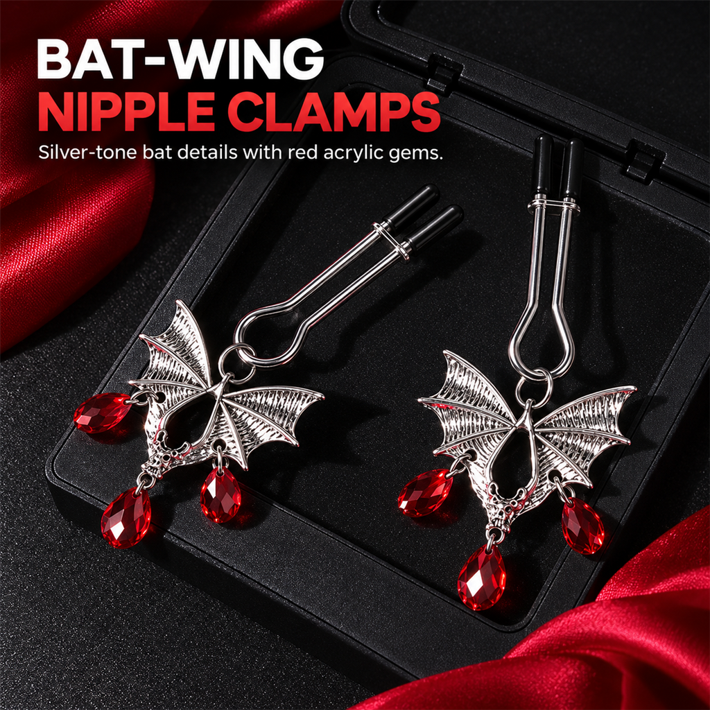 Bat-Wing Nipple Clamps with Red Crystal Drops