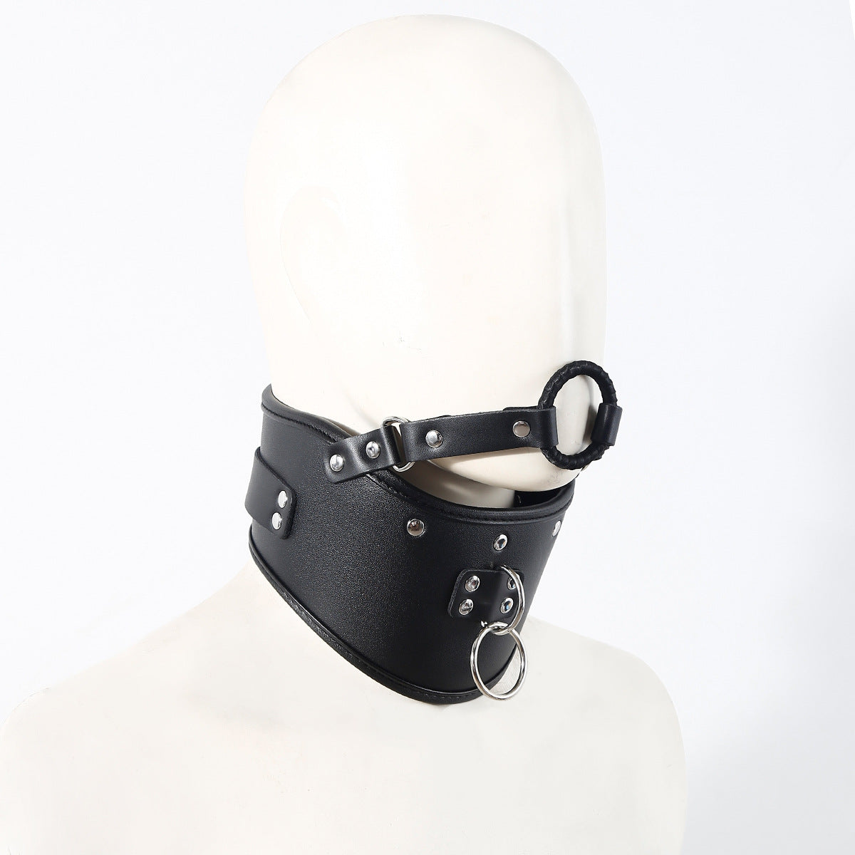 Wide O-Ring Posture Submissive Collar with Chin BM105