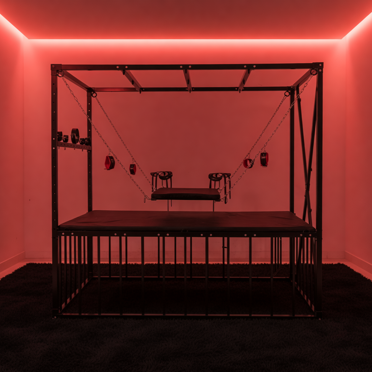 Large Multifunction BDSM Bondage Bed with Confinement Cage