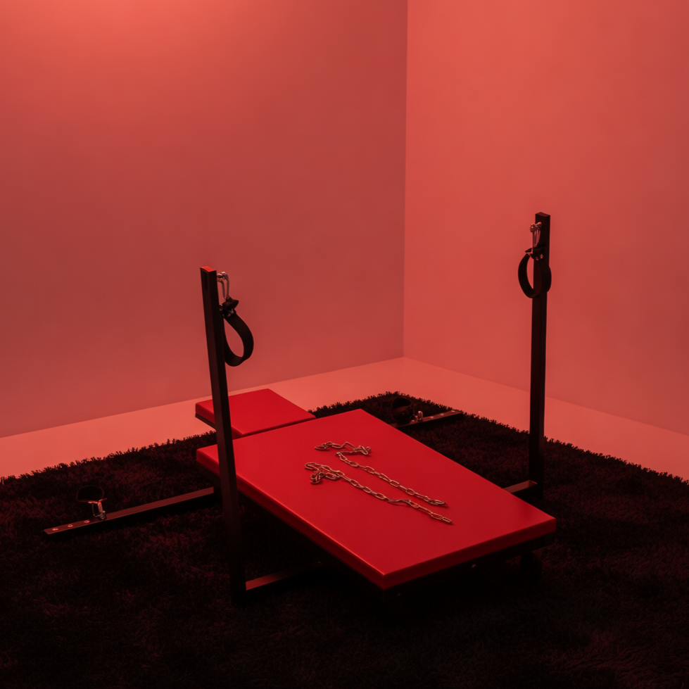 BDSM Restraint Bed with Raised Limb Supports