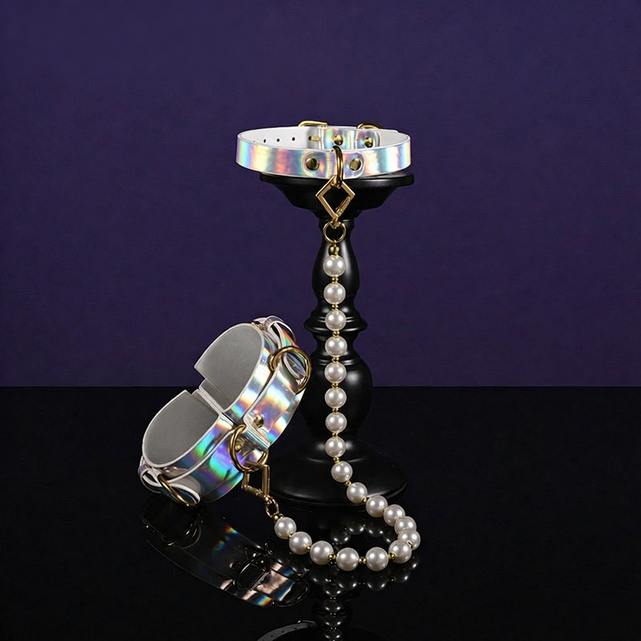 Rainbow Bondage Set with Handcuffs & Collar BM41