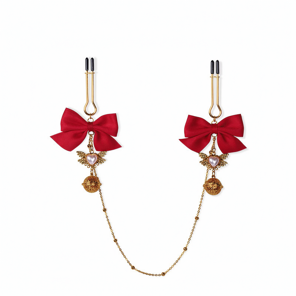 Gold Butterfly Flower Bell Nipple Clamps with Bow Tie Decoration BM33