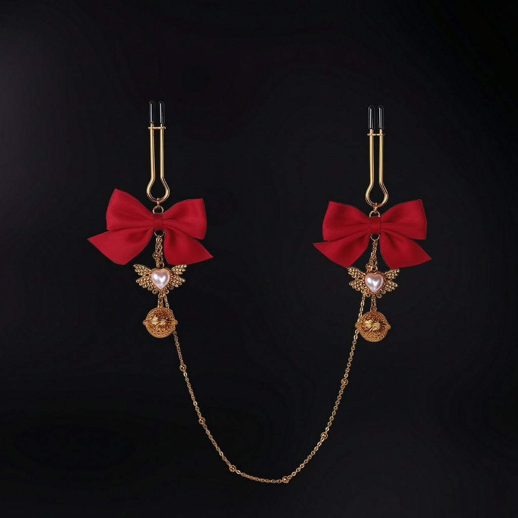 Gold Butterfly Flower Bell Nipple Clamps with Bow Tie Decoration BM33