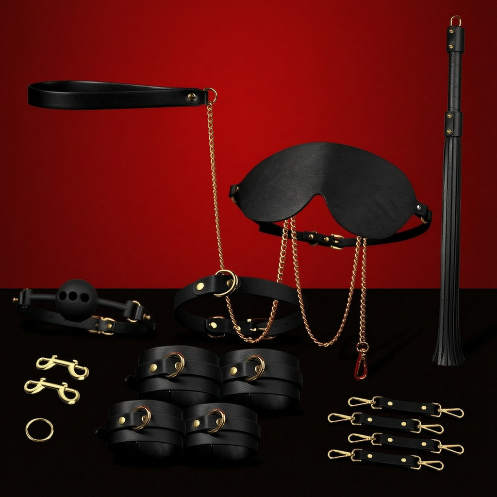 Luxury Black & Gold Bondage Restraint Set BM32