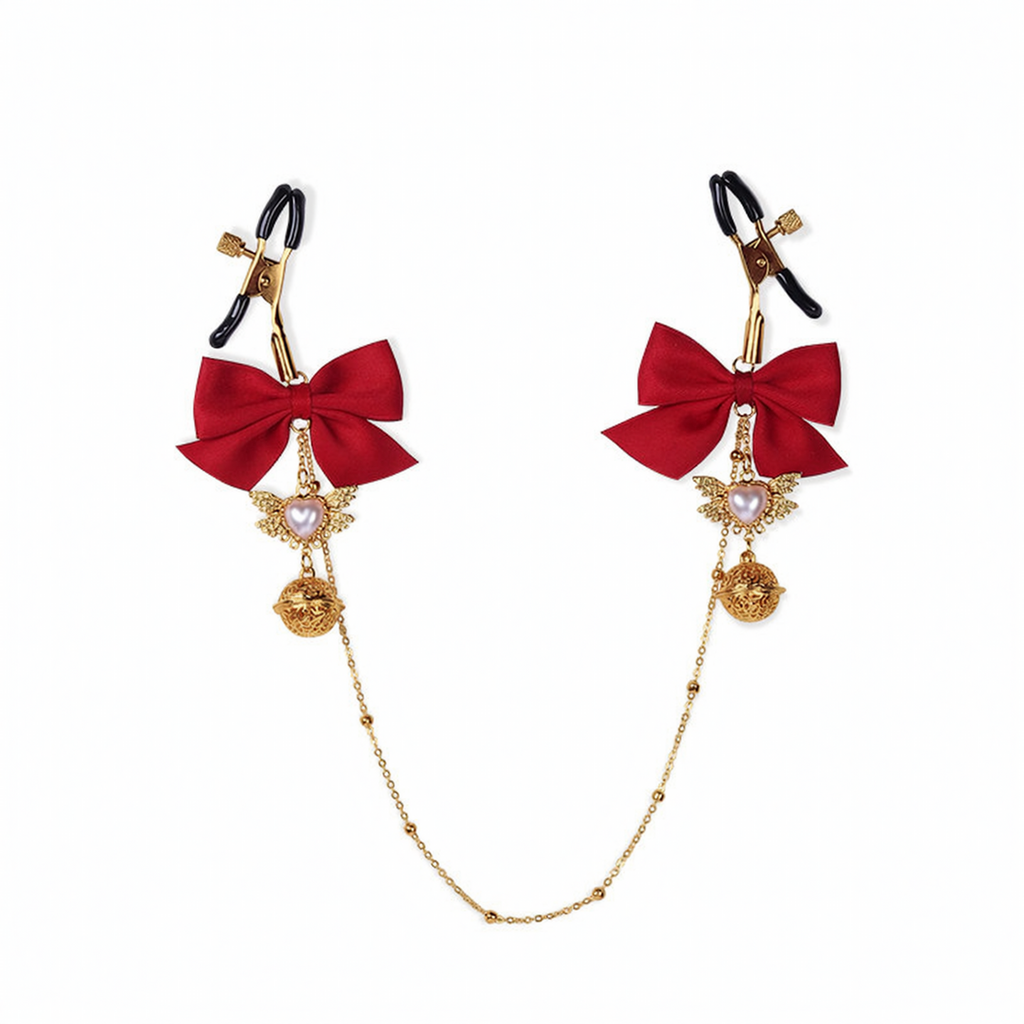 Gold Butterfly Flower Bell Nipple Clamps with Bow Tie Decoration BM33