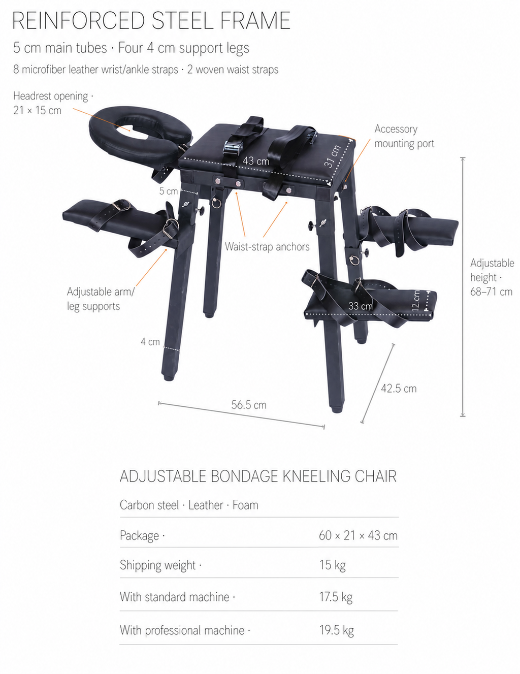 Adjustable bondage kneeling chair BF15
