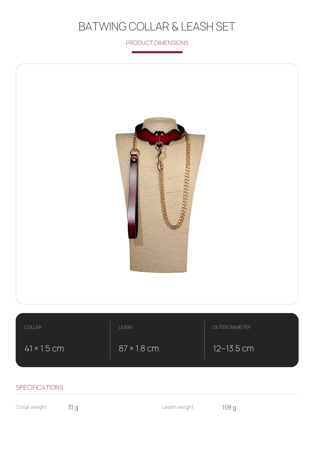 Real Leather Choker and Leash Set – Bat Wing BM100