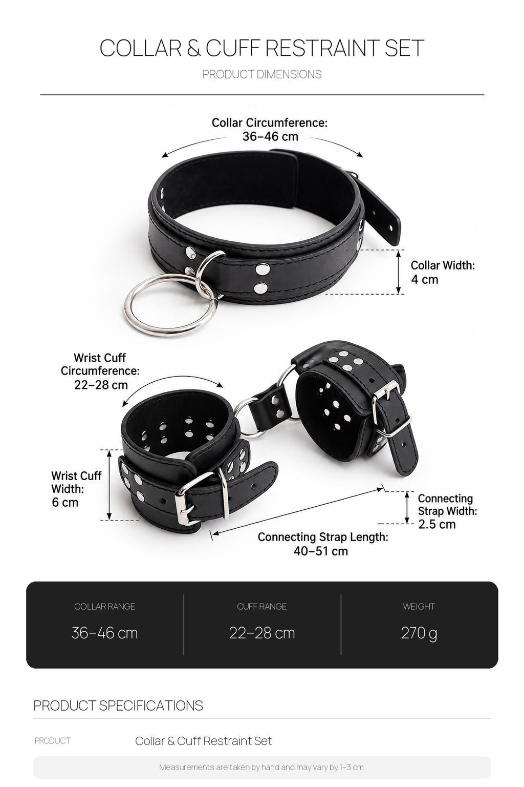 Adjustable BDSM Wrist Cuffs and Collar Restraint Set