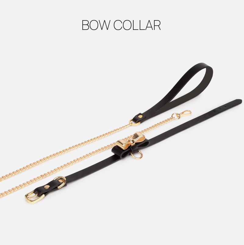 Genuine Leather Bow Collar and Chain Leash Set BM116