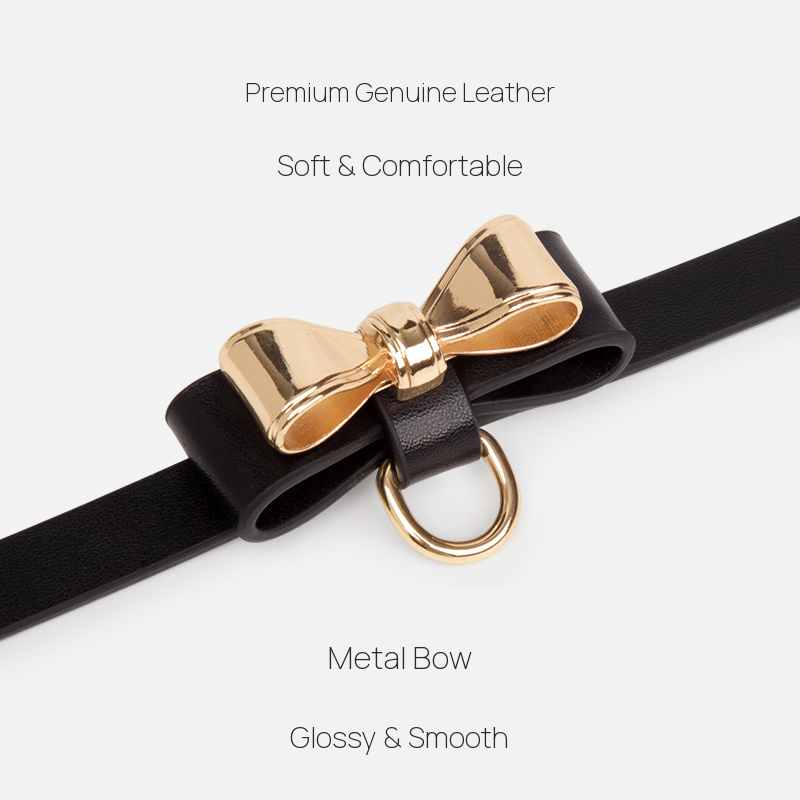 Genuine Leather Bow Collar and Chain Leash Set BM116