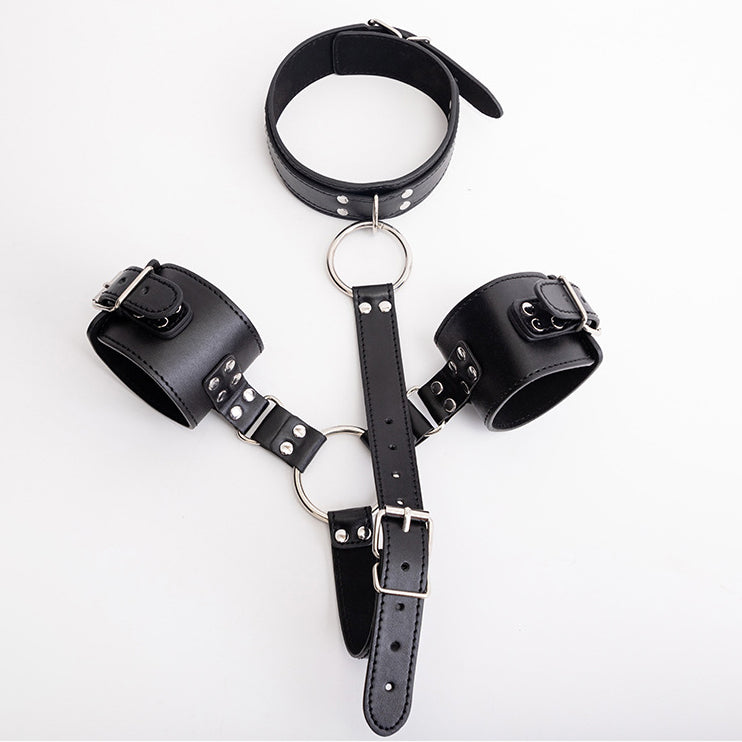 Adjustable BDSM Wrist Cuffs and Collar Restraint Set