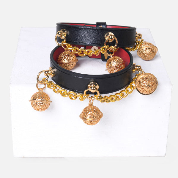 Bell-Chain Leather Wrist and Ankle Cuffs BM120