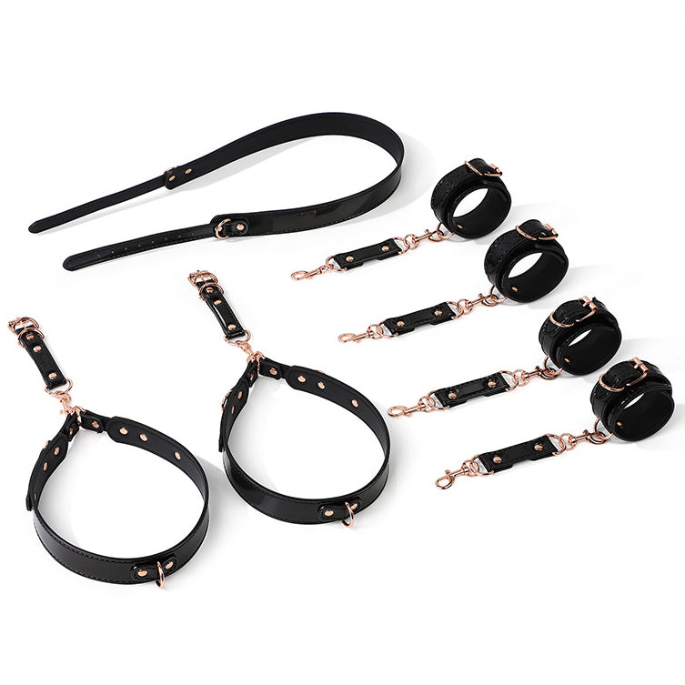 4-Piece Glossy PU Leather Thigh Spreader Restraint Set