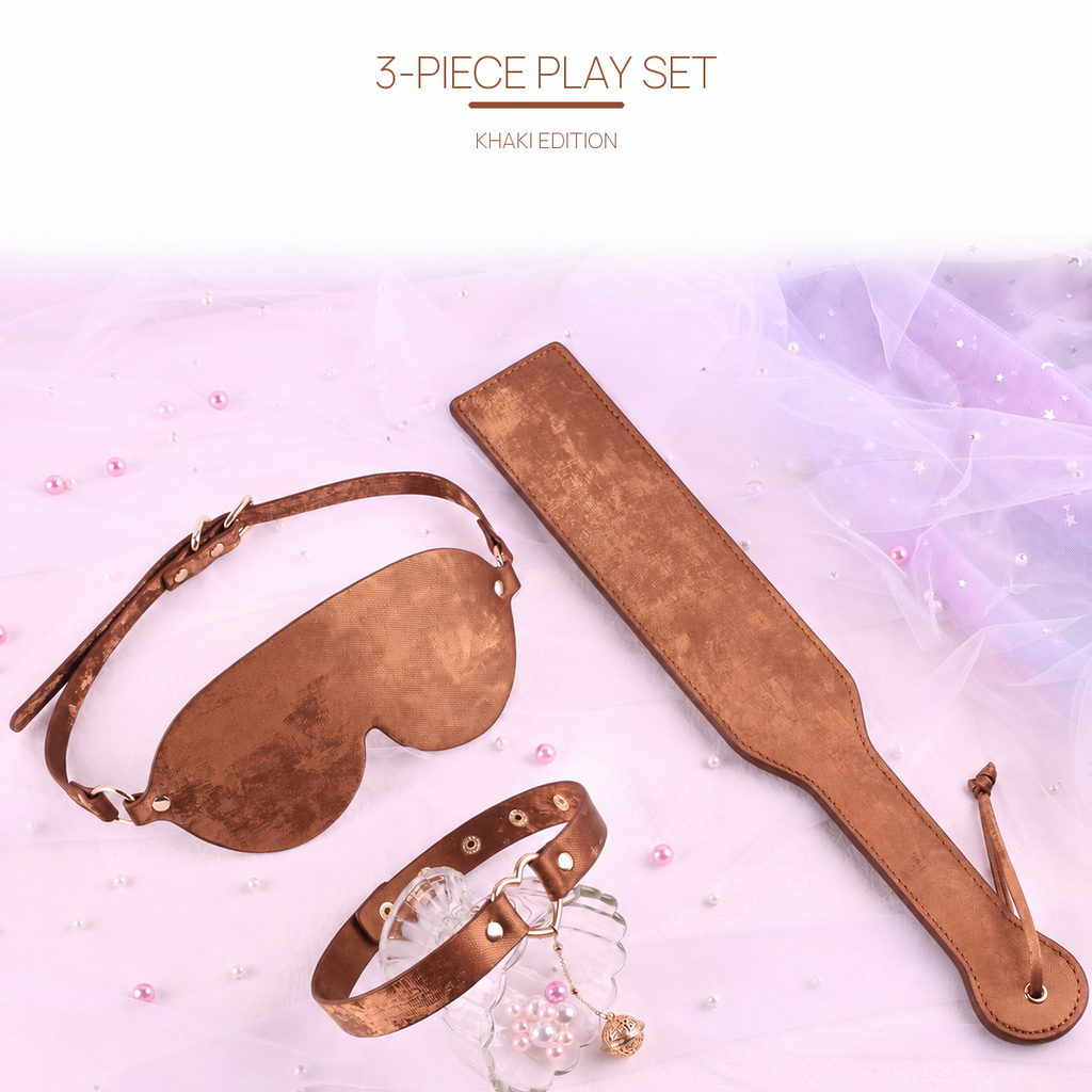 Three-Piece BDSM Collar, Paddle and Blindfold Set