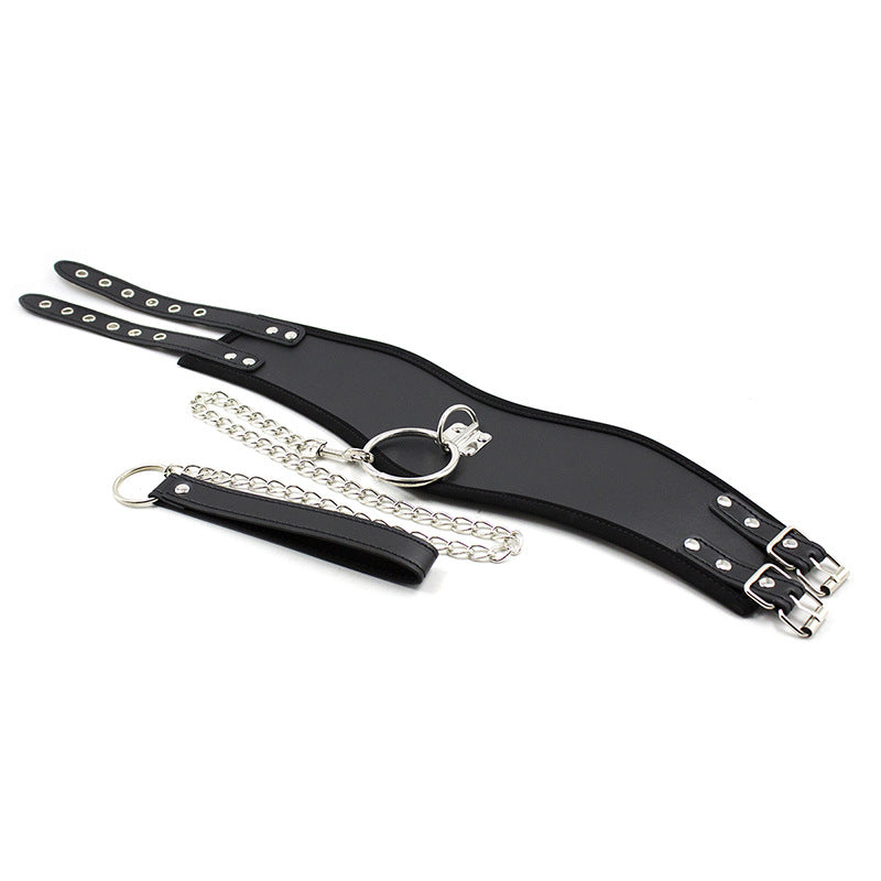 Red Black O-Ring Posture Collar with Leash BM102