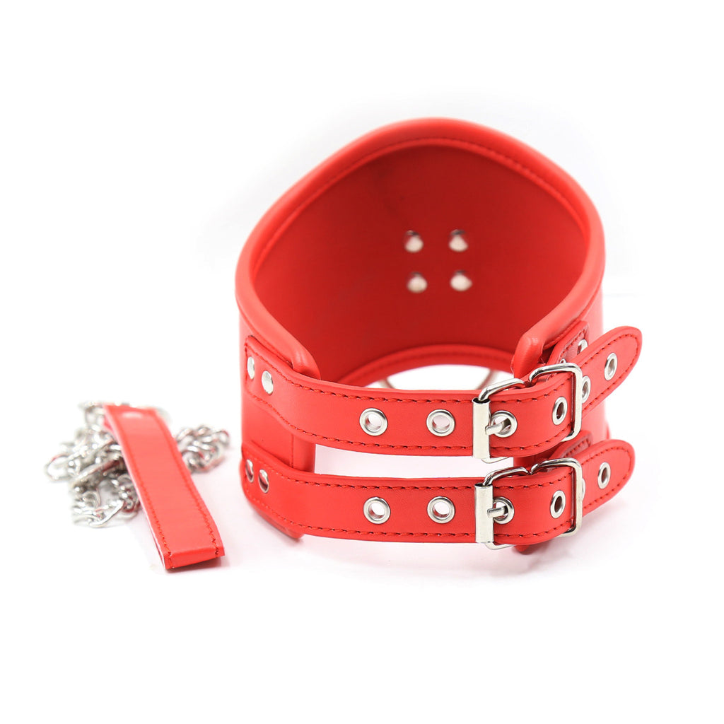 Red Black O-Ring Posture Collar with Leash BM102