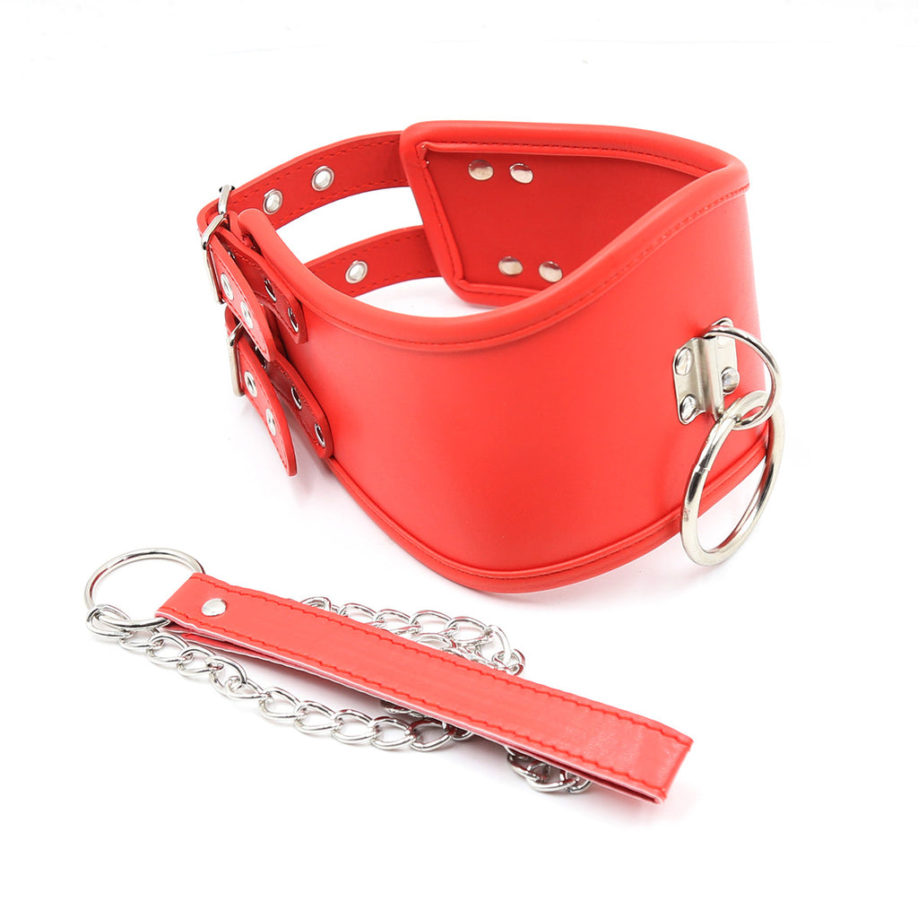 Red Black O-Ring Posture Collar with Leash BM102