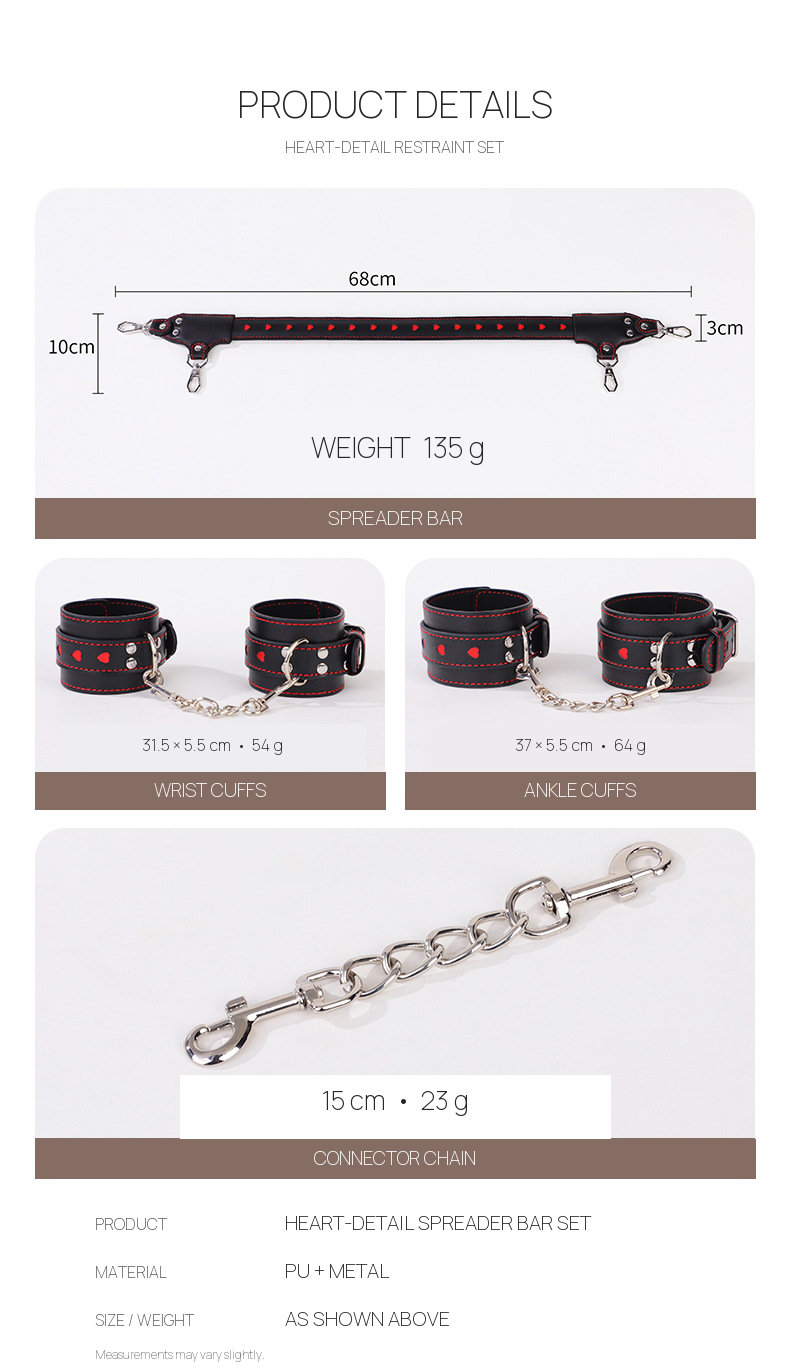 Heart-Pattern BDSM Spreader Bar Restraint Set BM131