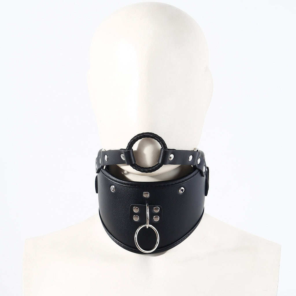 Wide O-Ring Posture Submissive Collar with Chin BM105