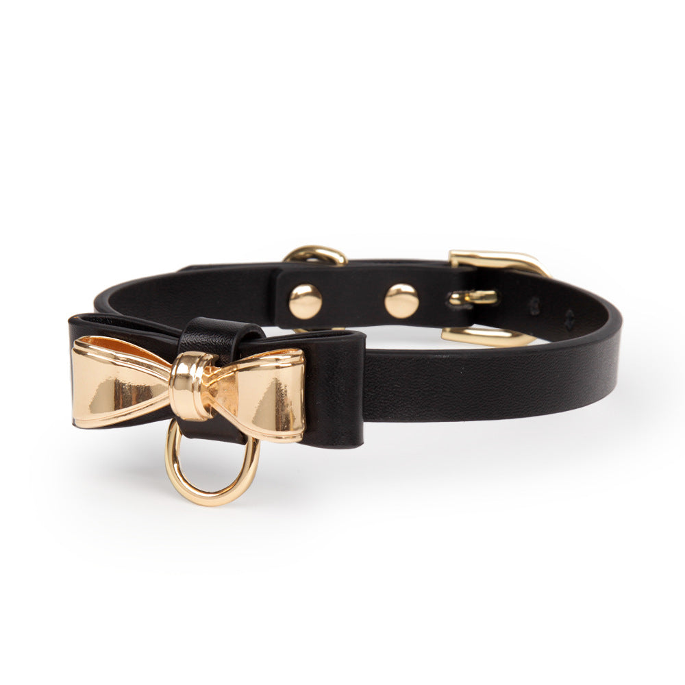 Genuine Leather Bow Collar and Chain Leash Set BM116