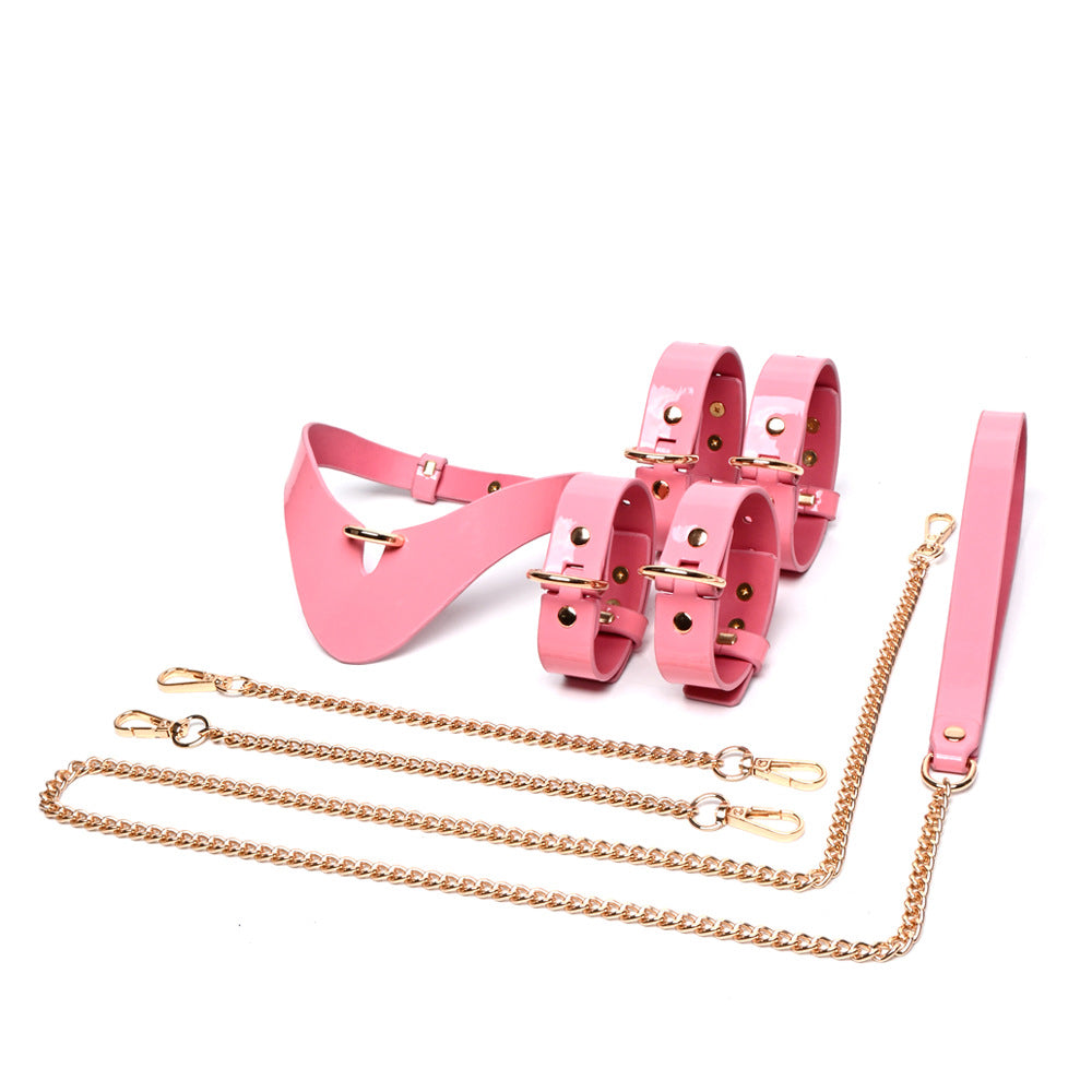 Pink BDSM Collar, Leash, Wrist and Ankle Cuff Set BM117