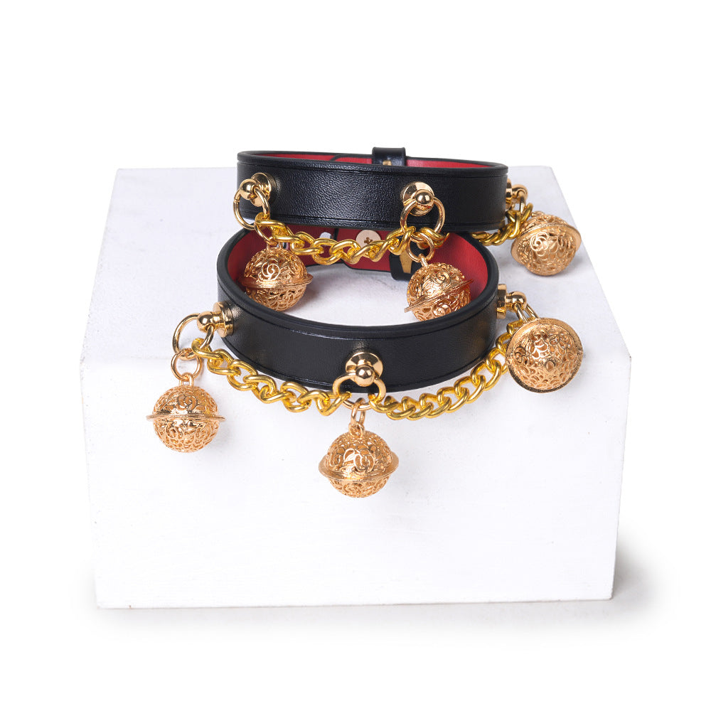 Bell-Chain Leather Wrist and Ankle Cuffs BM120