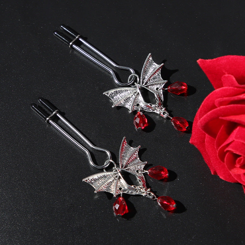 Bat-Wing Nipple Clamps with Red Crystal Drops