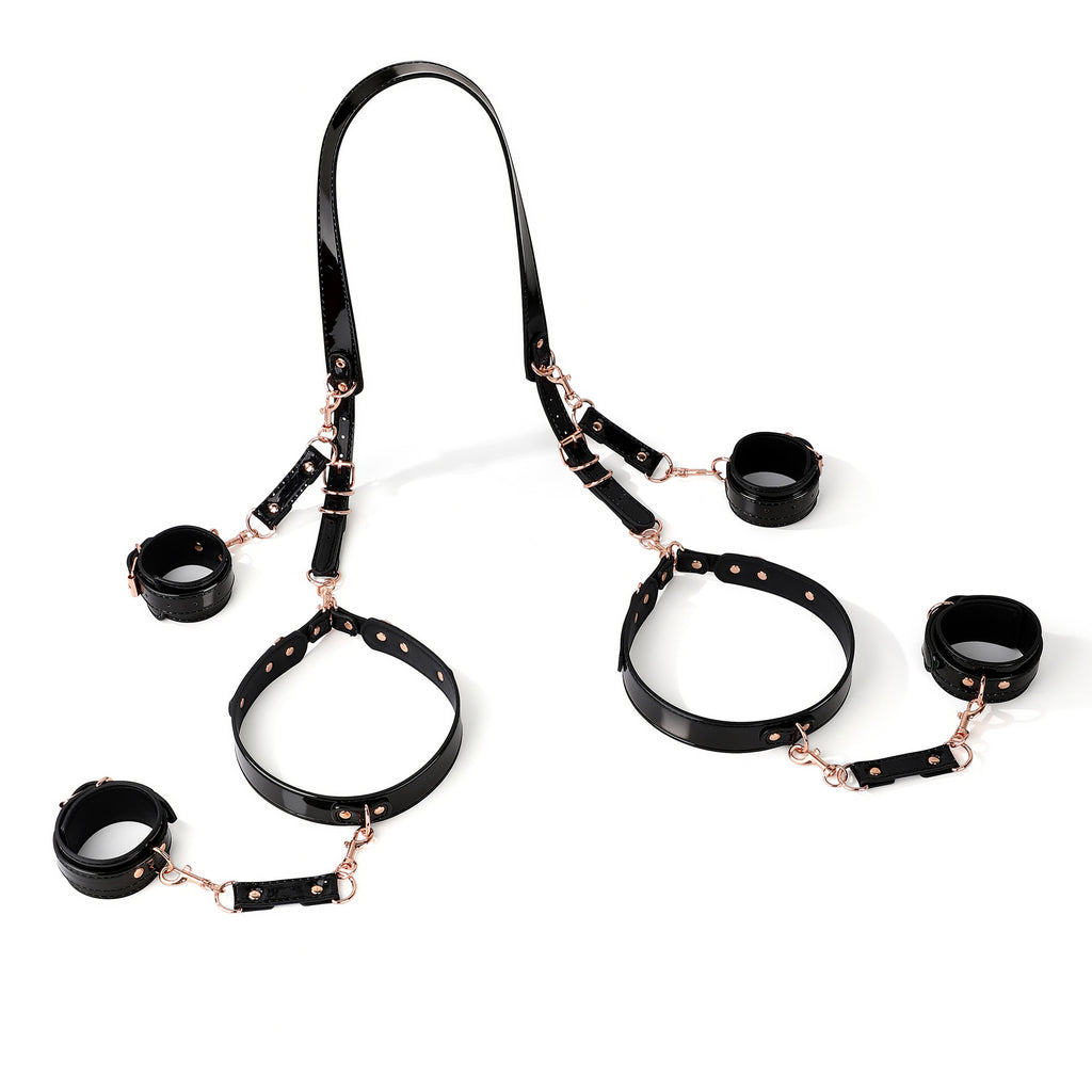 4-Piece Glossy PU Leather Thigh Spreader Restraint Set