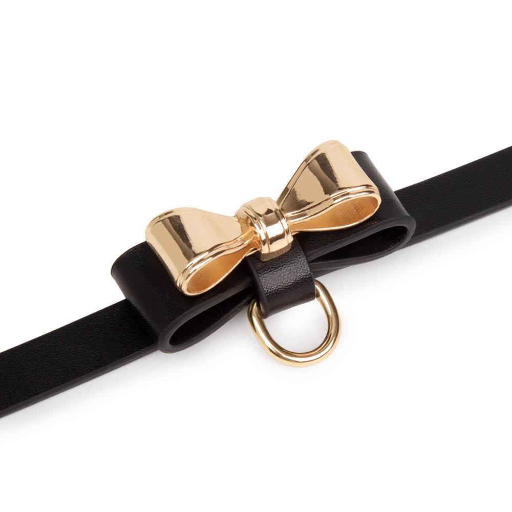 Genuine Leather Bow Collar and Chain Leash Set BM116